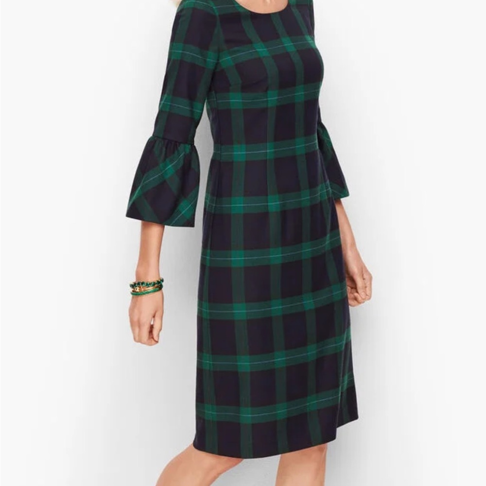 Talbots Green and Black Plaid Long Sleeve Dress